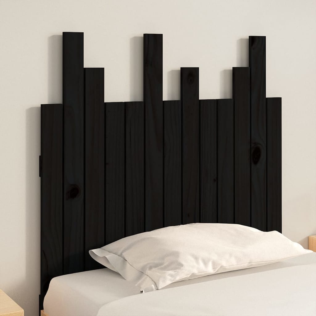 Wall Headboard Black 82.5x3x80 cm Solid Wood Pine