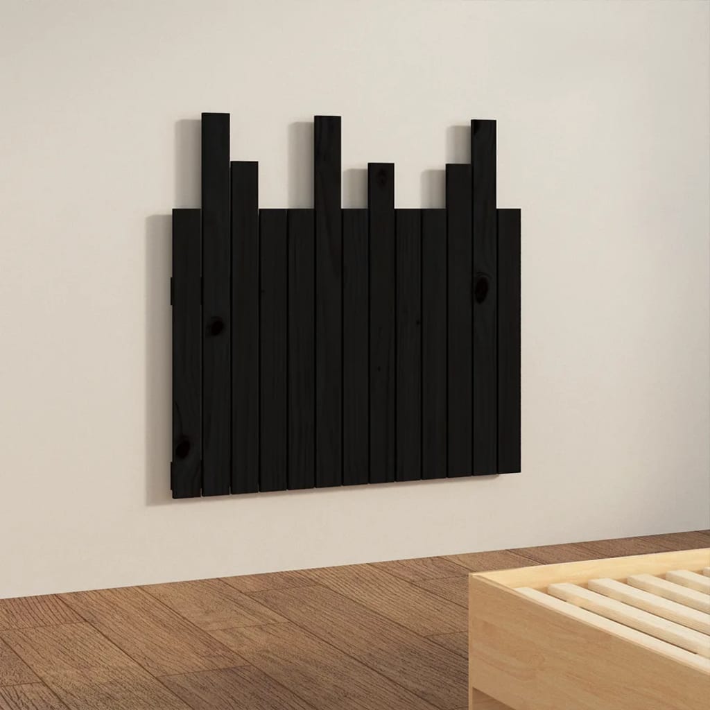 Wall Headboard Black 82.5x3x80 cm Solid Wood Pine