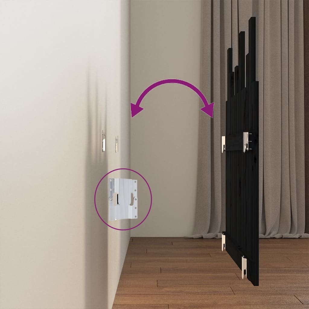 Wall Headboard Black 82.5x3x80 cm Solid Wood Pine