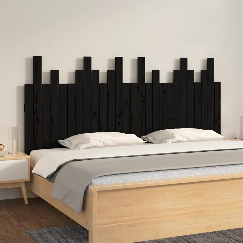 Wall Headboard Black 166x3x80 cm Solid Wood Pine