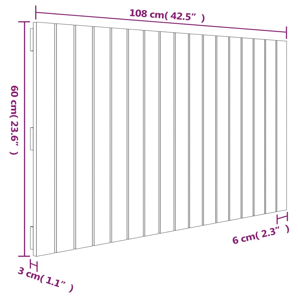 Wall Headboard White 108x3x60 cm Solid Wood Pine