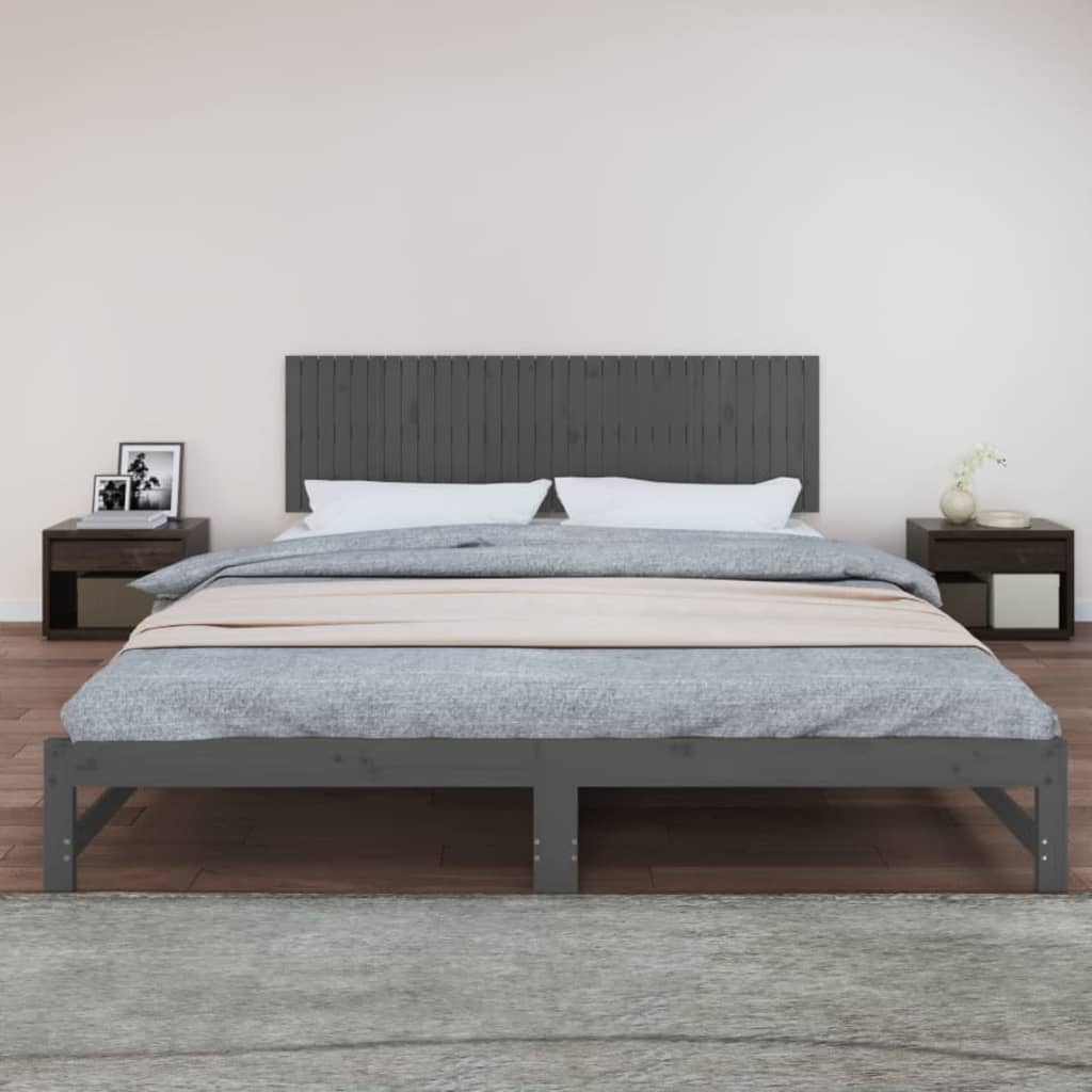 Wall Headboard Grey 204x3x60 cm Solid Wood Pine