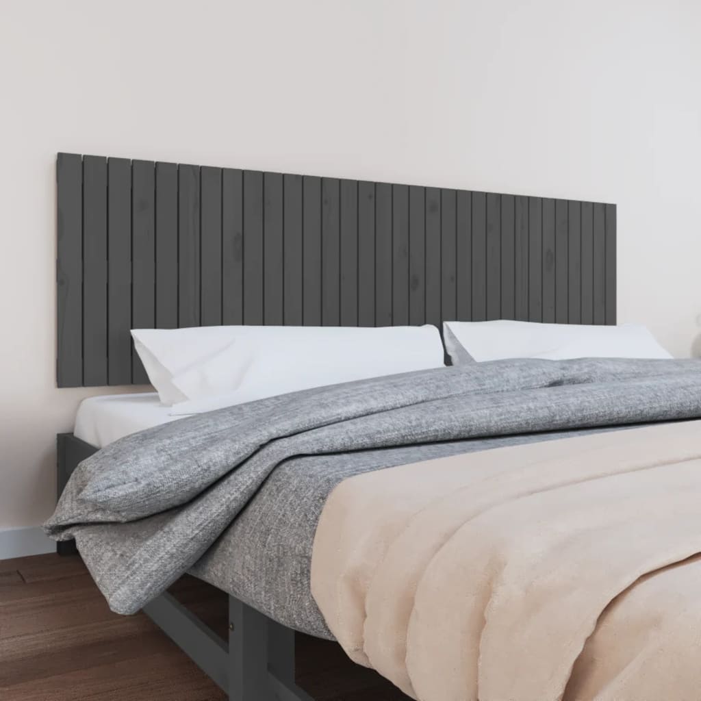 Wall Headboard Grey 204x3x60 cm Solid Wood Pine
