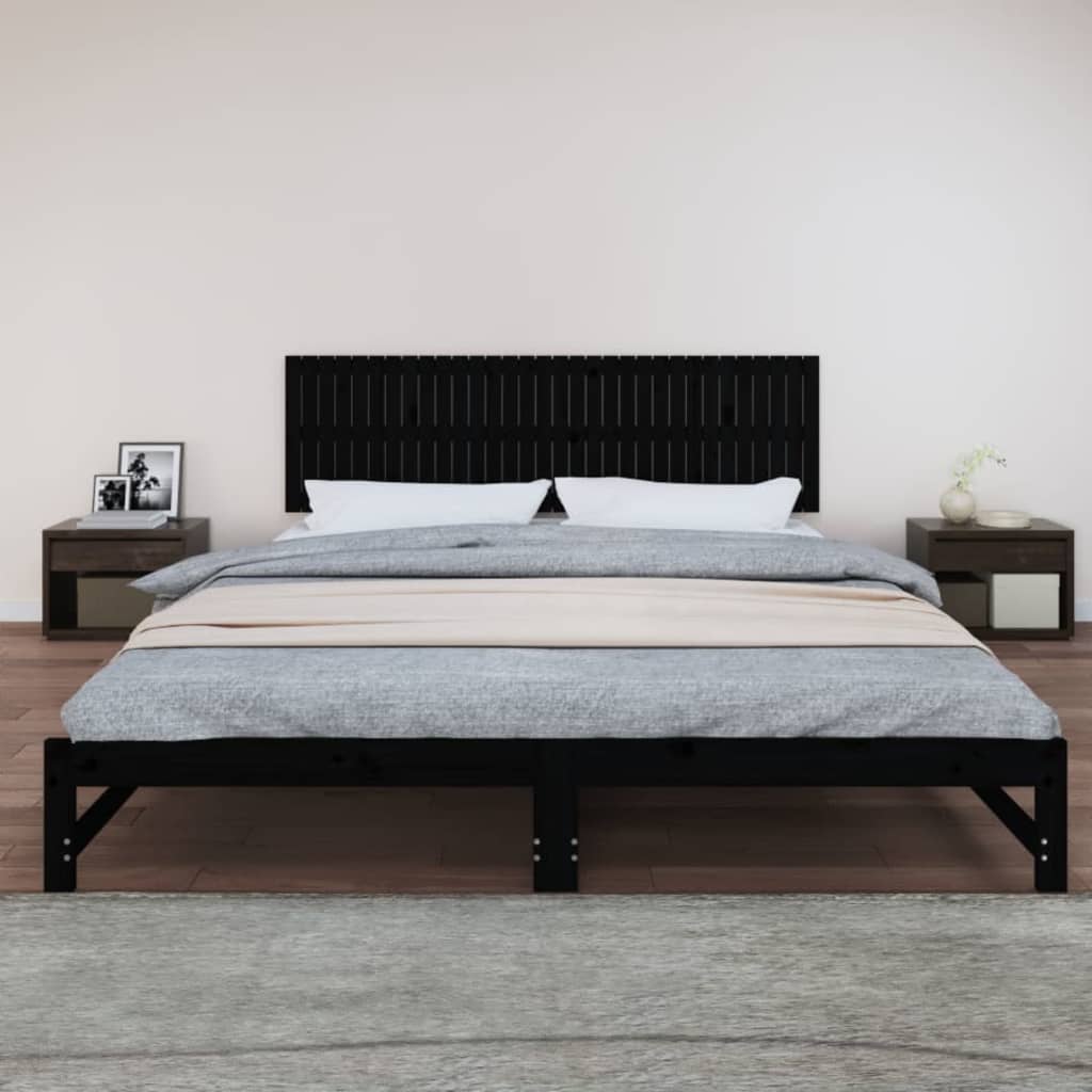 Wall Headboard Black 204x3x60 cm Solid Wood Pine