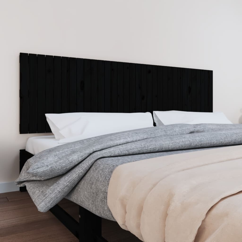 Wall Headboard Black 204x3x60 cm Solid Wood Pine