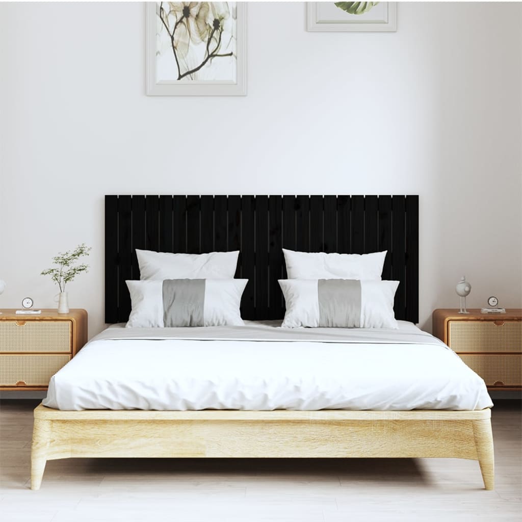 Wall Headboard Black 147x3x60 cm Solid Wood Pine