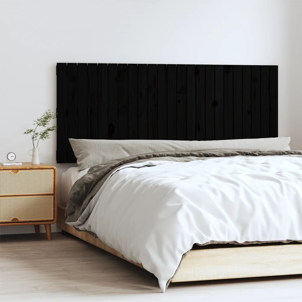 Wall Headboard Black 147x3x60 cm Solid Wood Pine
