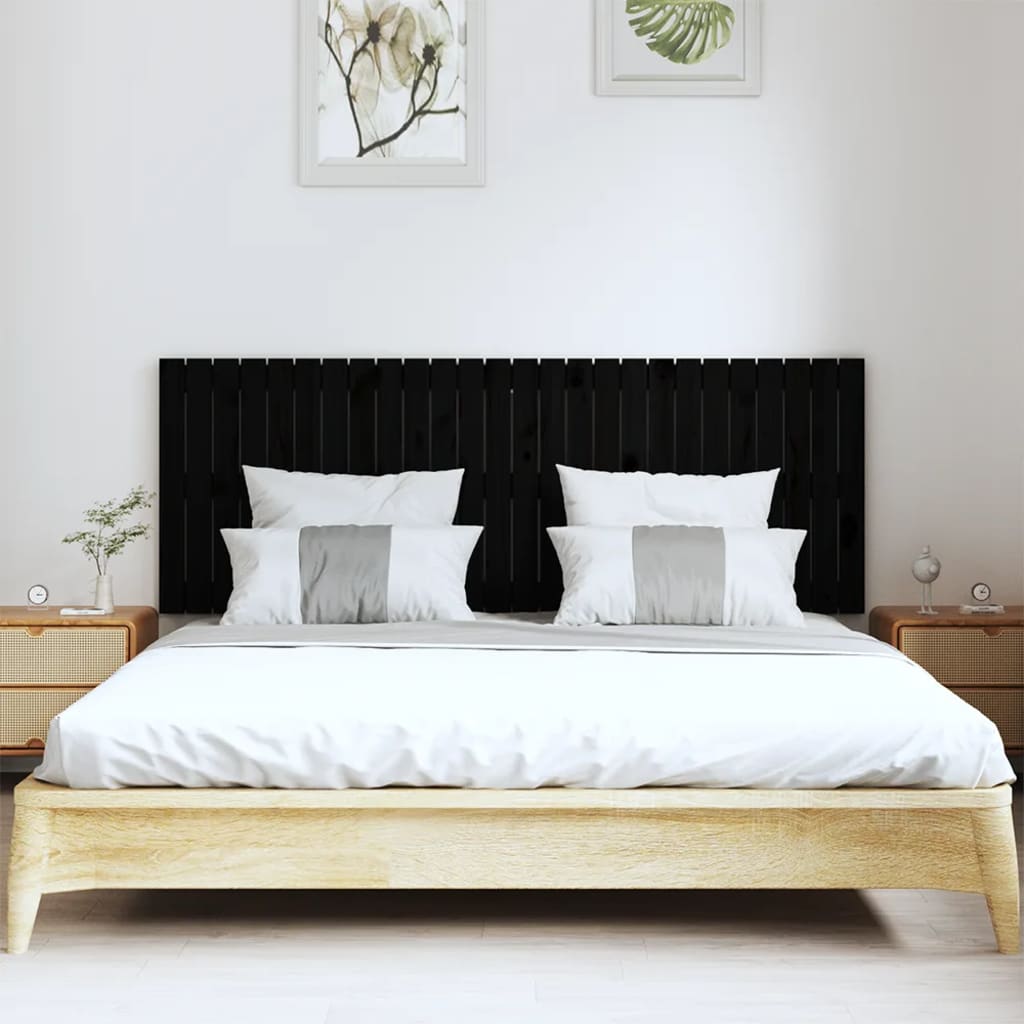 Wall Headboard Black 166x3x60 cm Solid Wood Pine
