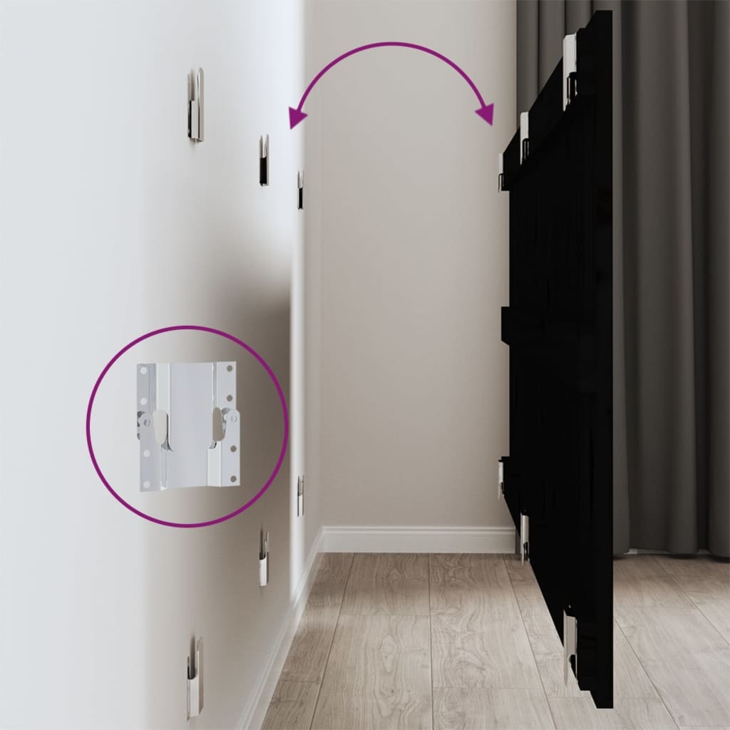 Wall Headboard Black 166x3x60 cm Solid Wood Pine