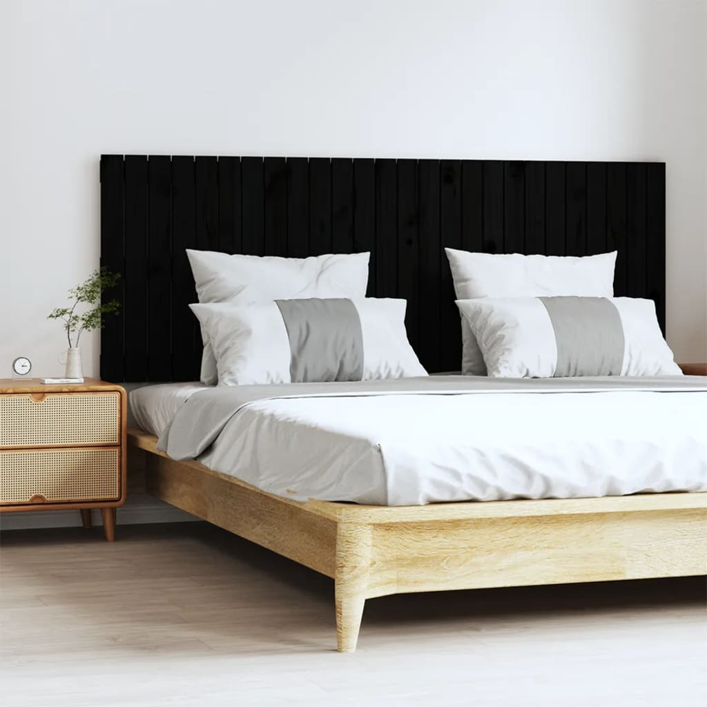 Wall Headboard Black 166x3x60 cm Solid Wood Pine