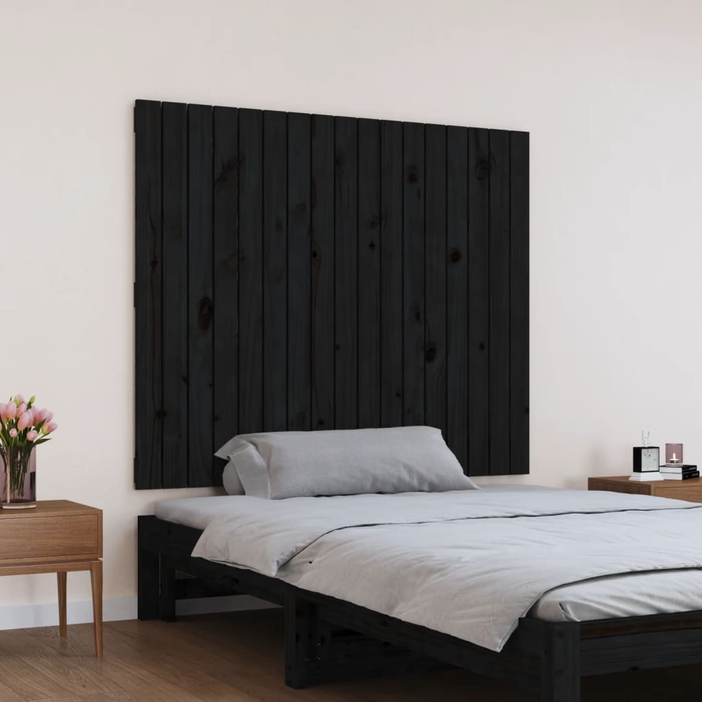 Wall Headboard Black 108x3x90 cm Solid Wood Pine