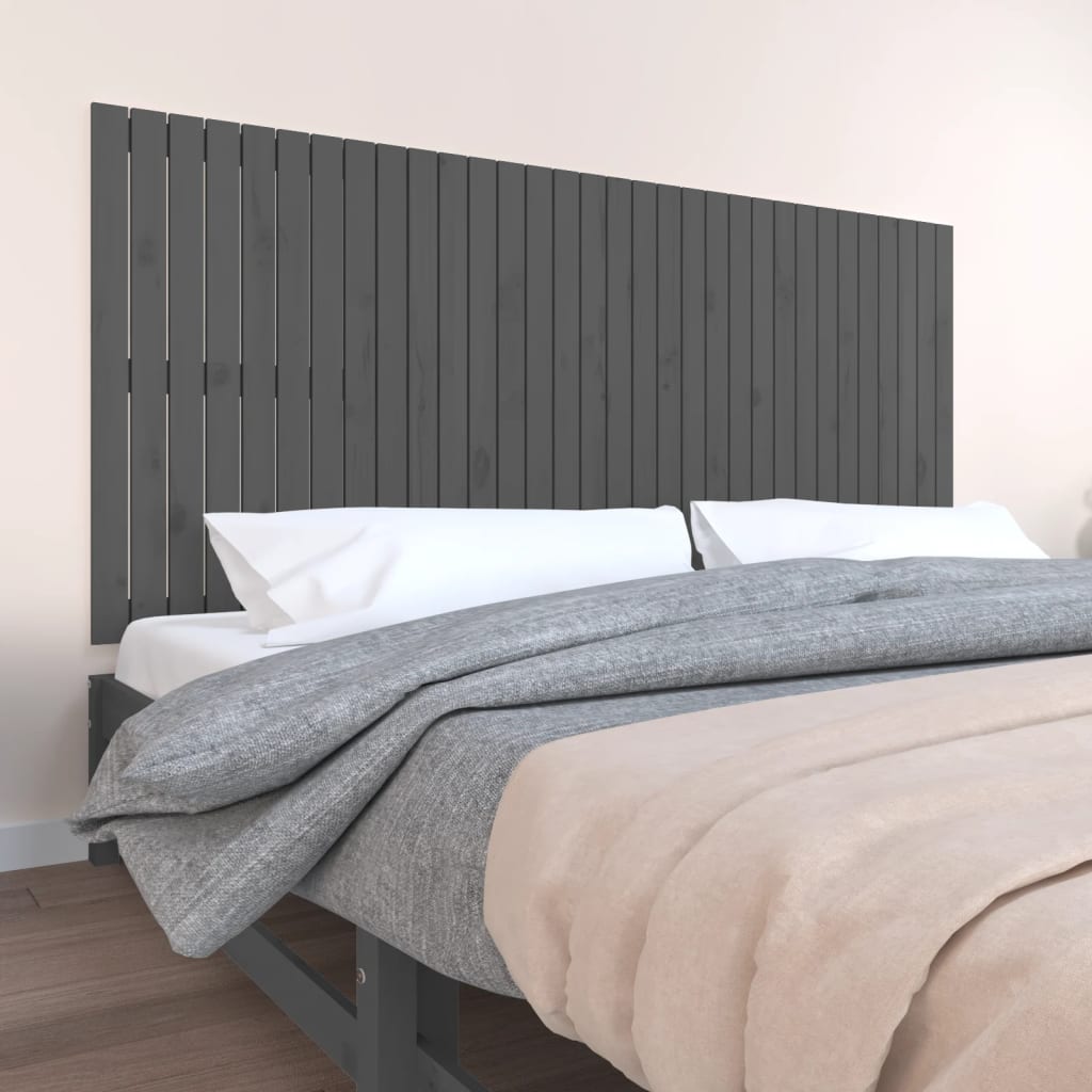 Wall Headboard Grey 204x3x90 cm Solid Wood Pine