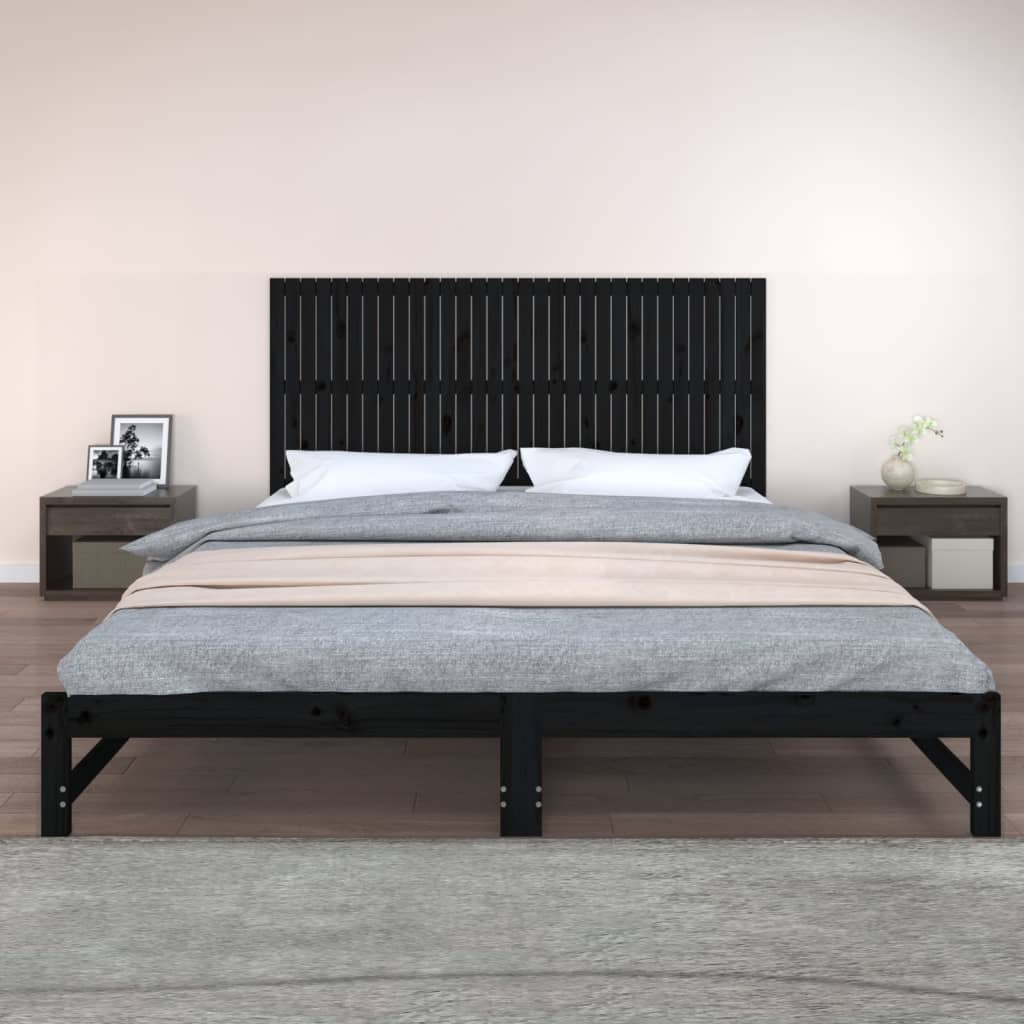 Wall Headboard Black 204x3x90 cm Solid Wood Pine