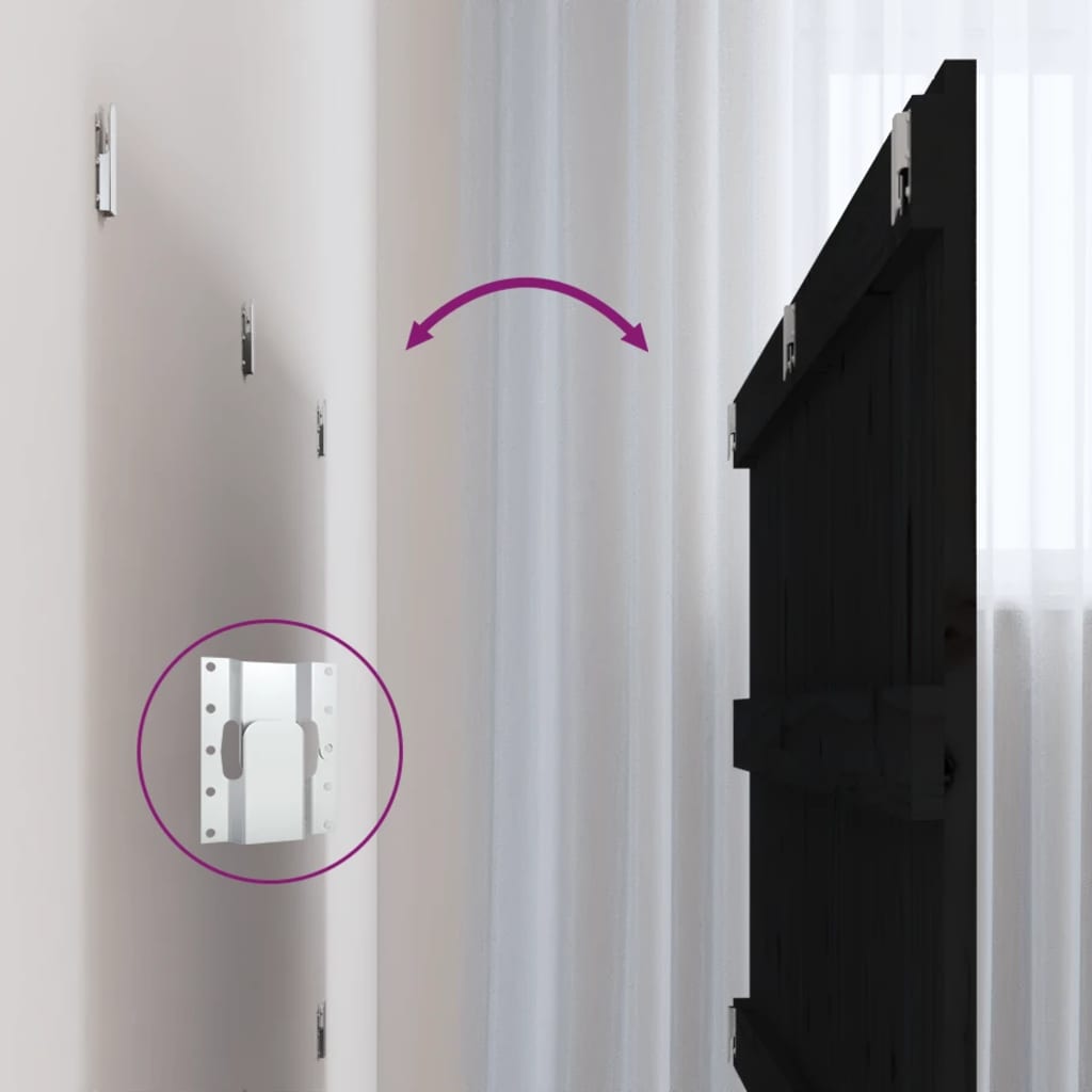 Wall Headboard Black 204x3x90 cm Solid Wood Pine