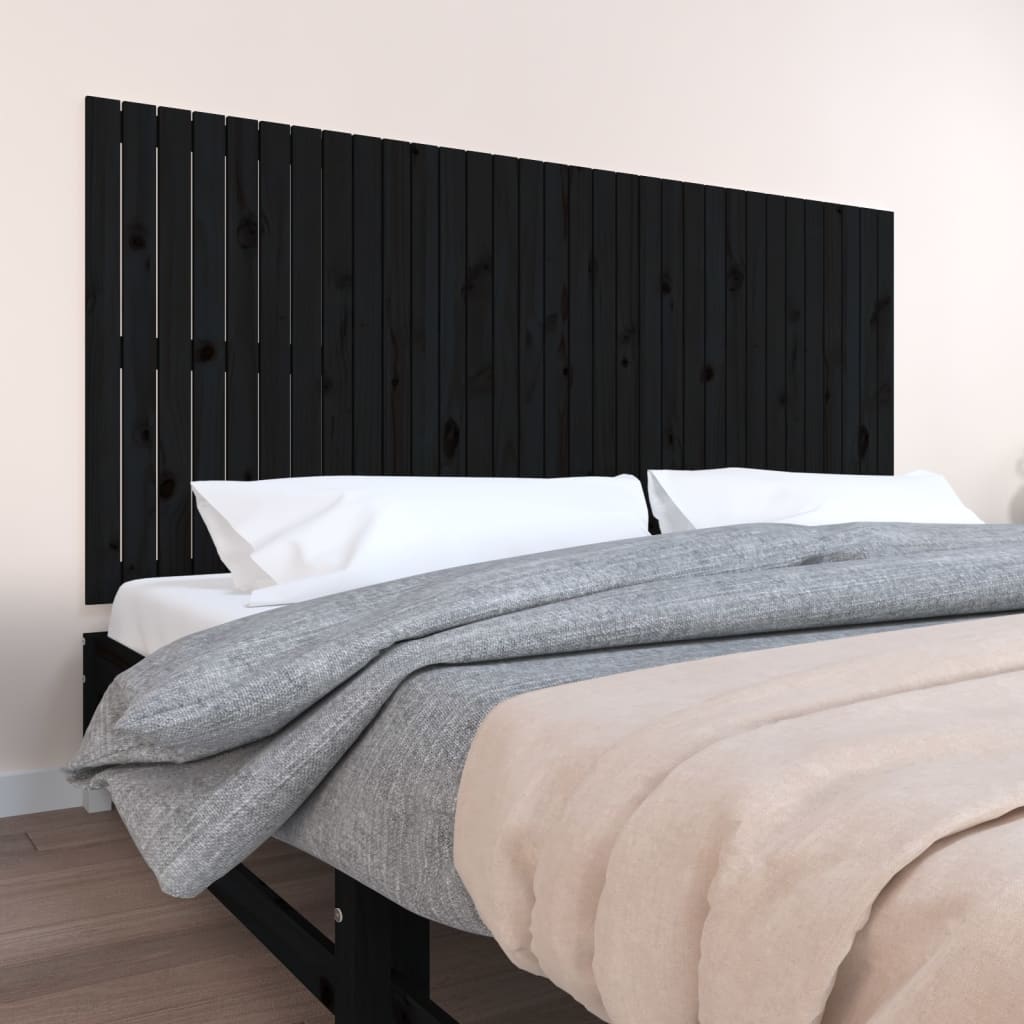 Wall Headboard Black 204x3x90 cm Solid Wood Pine