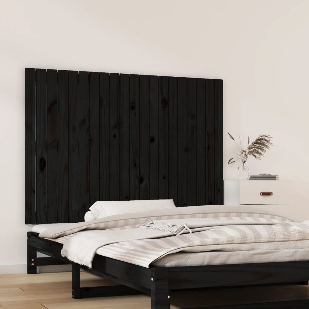 Wall Headboard Black 127.5x3x90 cm Solid Wood Pine