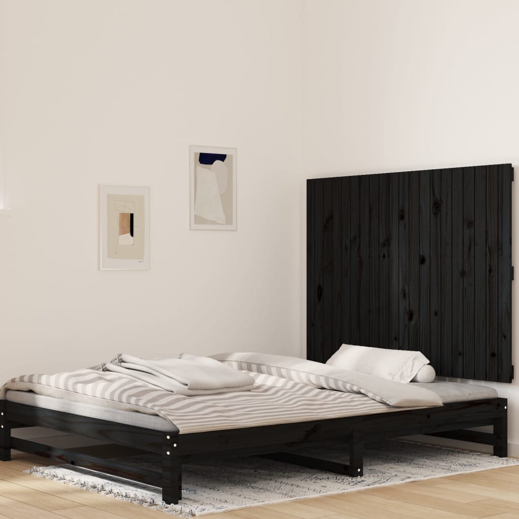 Wall Headboard Black 127.5x3x90 cm Solid Wood Pine