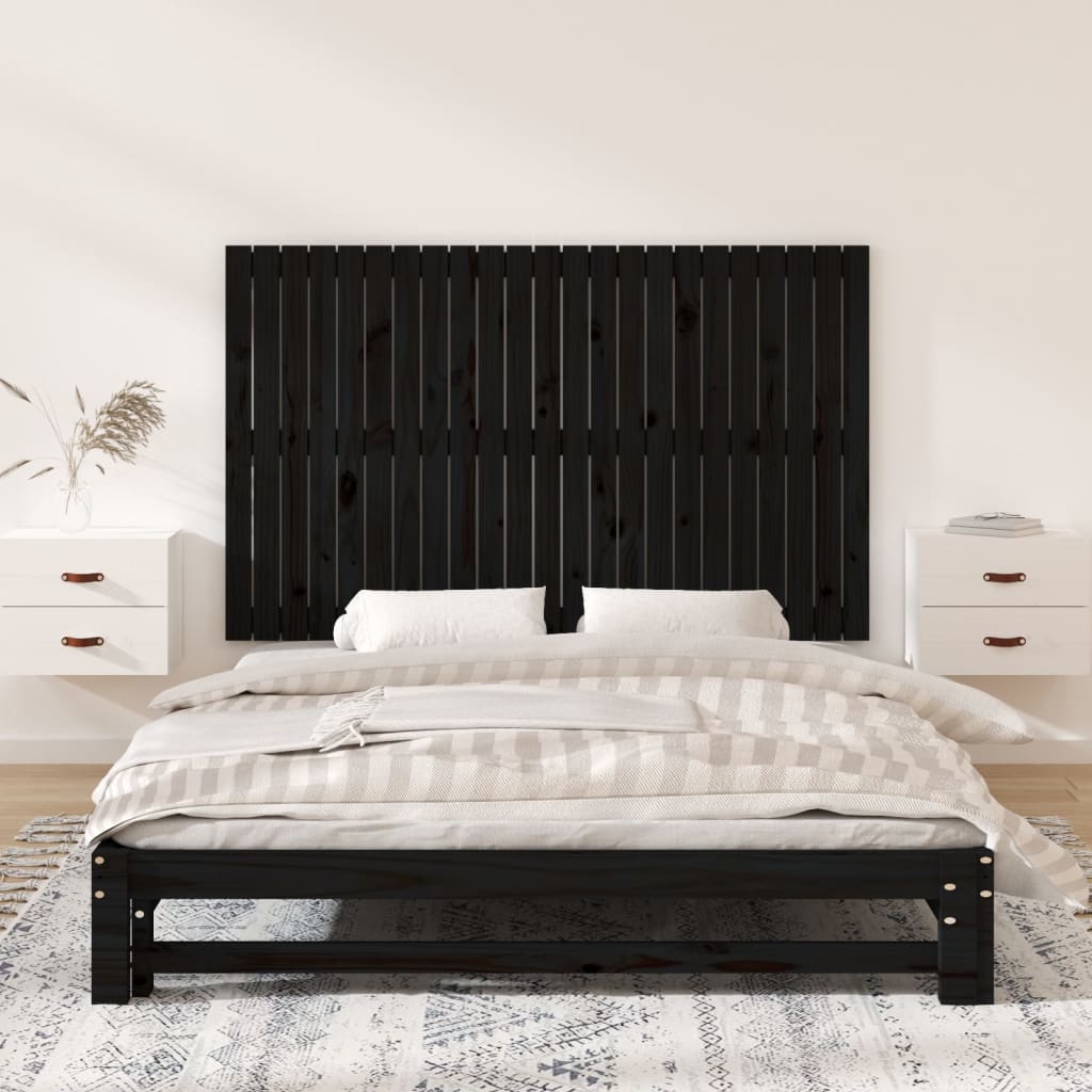 Wall Headboard Black 147x3x90 cm Solid Wood Pine
