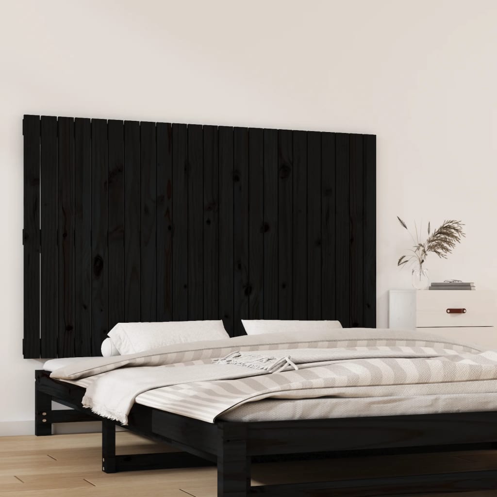 Wall Headboard Black 147x3x90 cm Solid Wood Pine