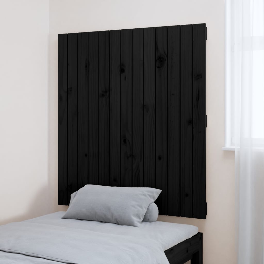 Wall Headboard Black 82.5x3x90 cm Solid Wood Pine