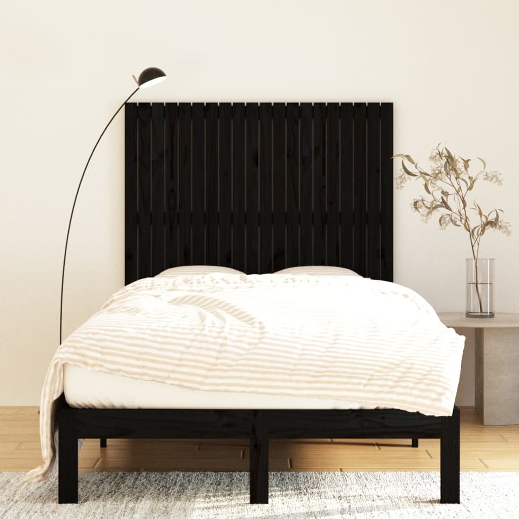 Wall Headboard Black 127.5x3x110 cm Solid Wood Pine