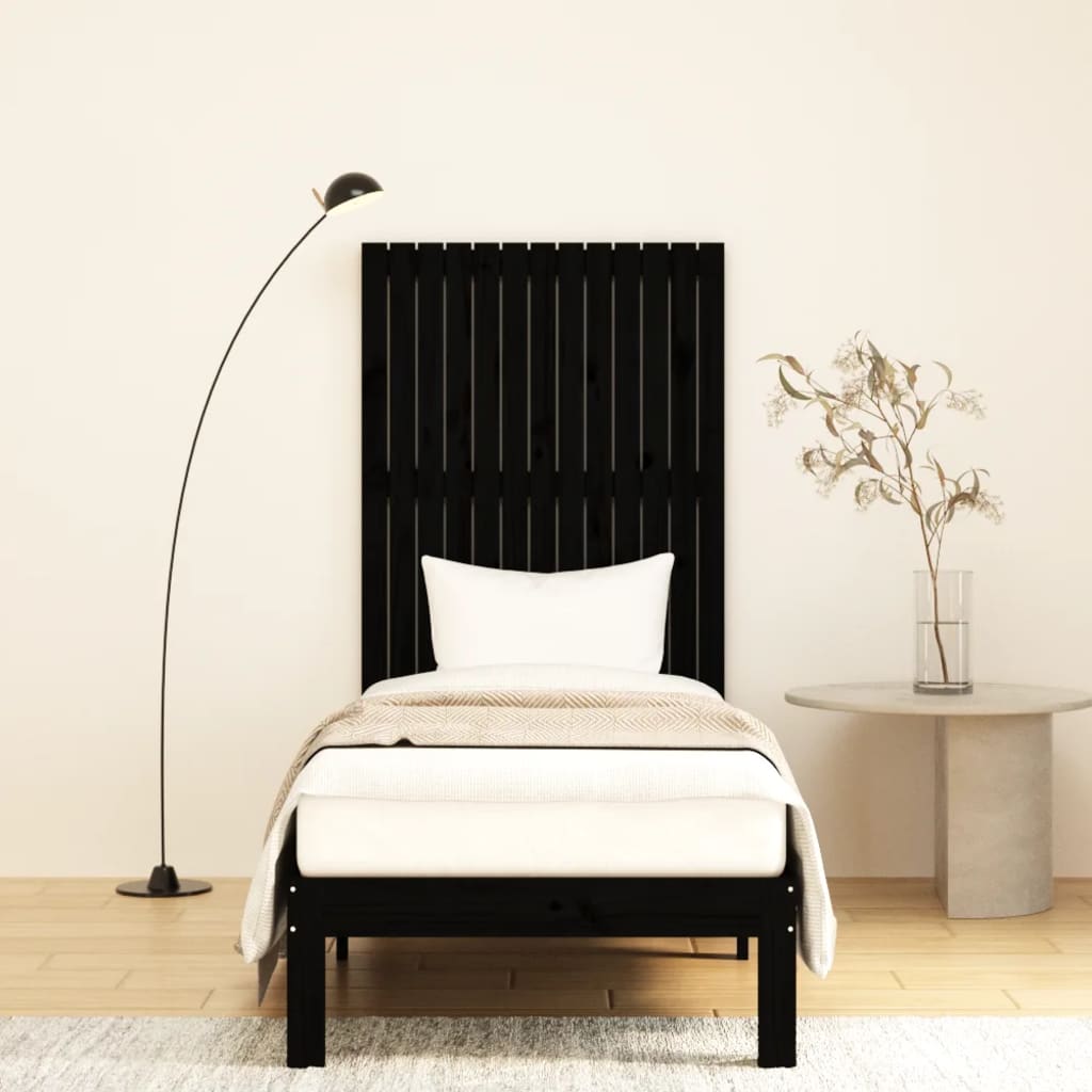 Wall Headboard Black 82.5x3x110 cm Solid Wood Pine