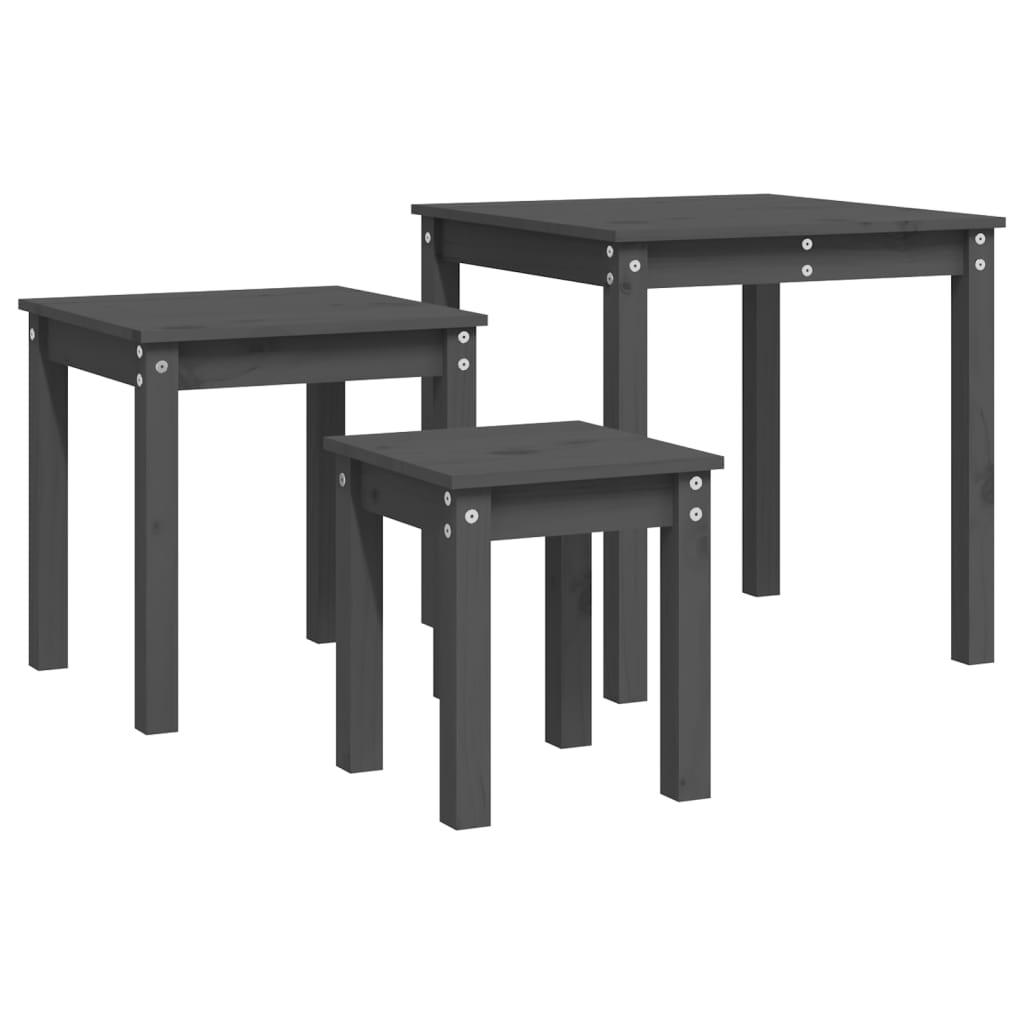 Nesting Tables 3 pcs Grey Solid Wood Pine