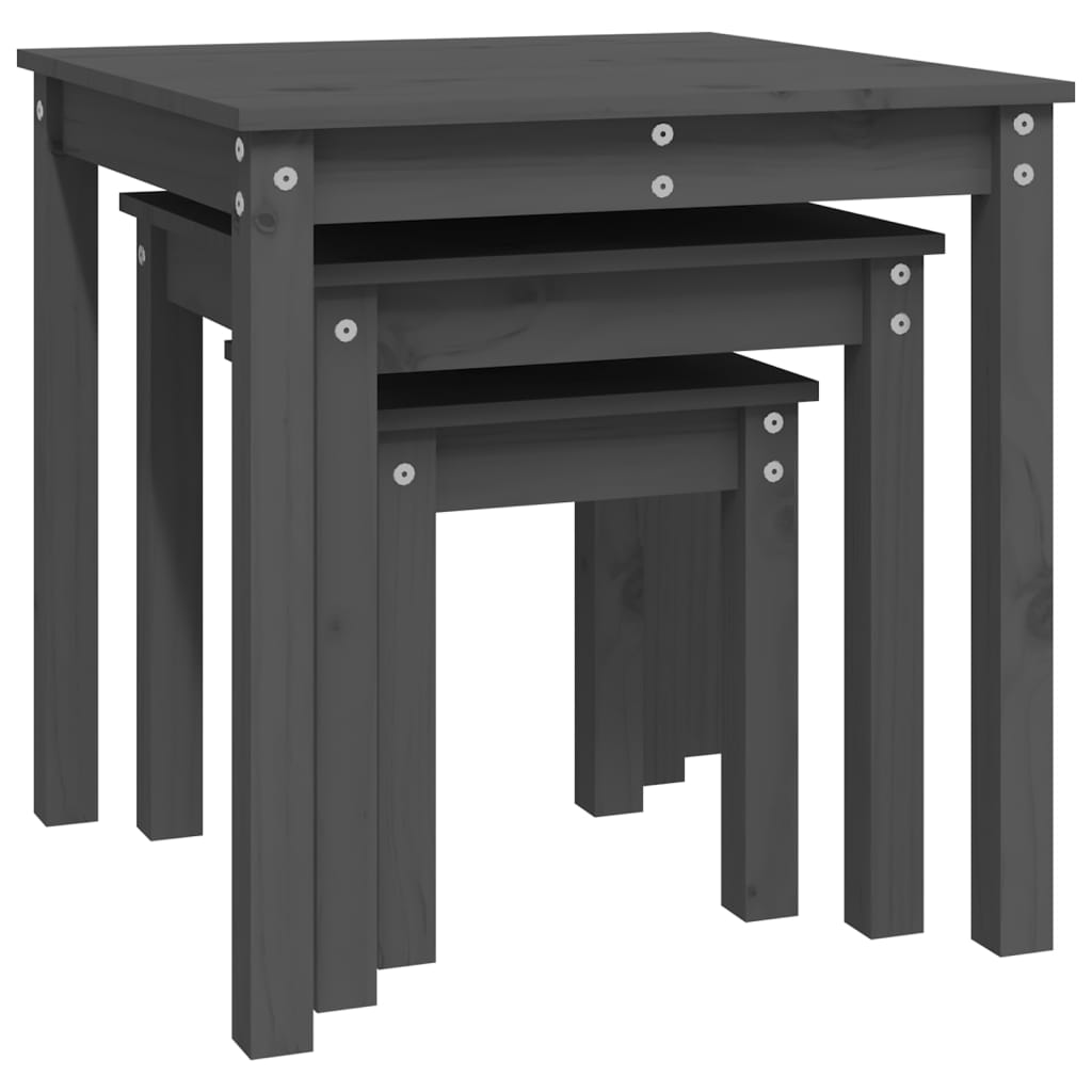 Nesting Tables 3 pcs Grey Solid Wood Pine