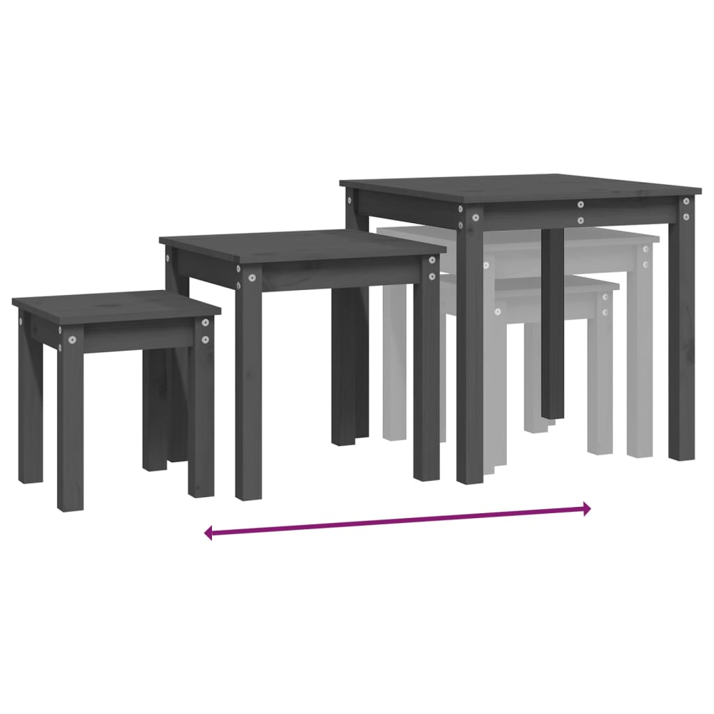 Nesting Tables 3 pcs Grey Solid Wood Pine
