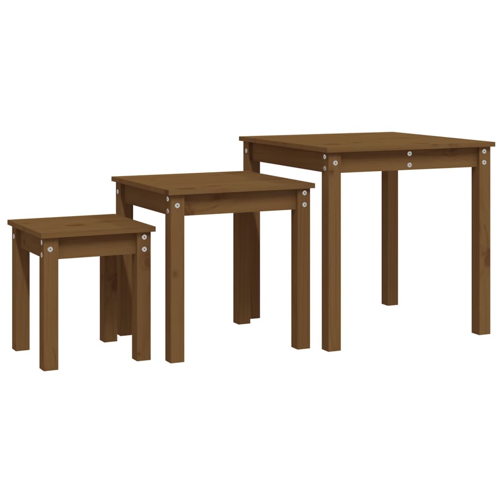Nesting Tables 3 pcs Honey Brown Solid Wood Pine