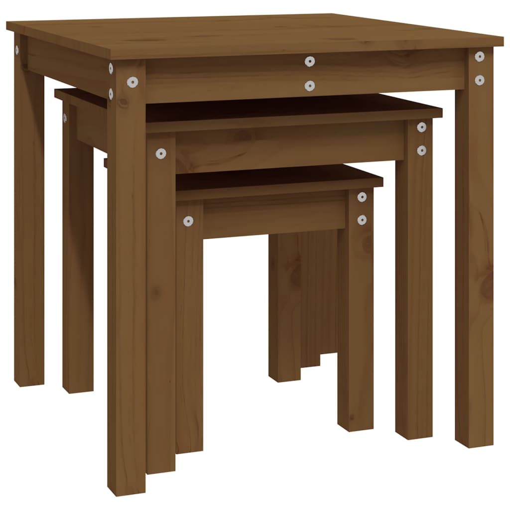 Nesting Tables 3 pcs Honey Brown Solid Wood Pine