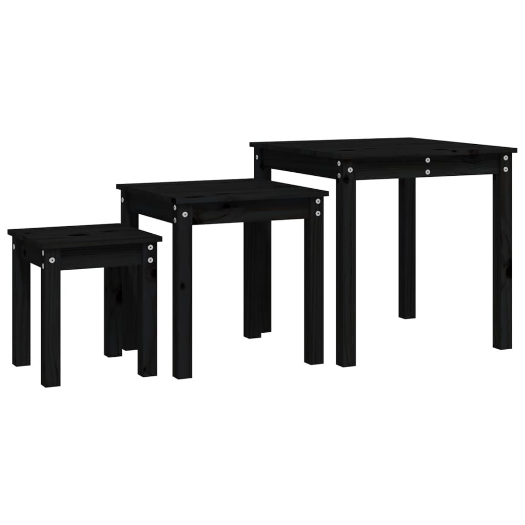 Nesting Tables 3 pcs Black Solid Wood Pine