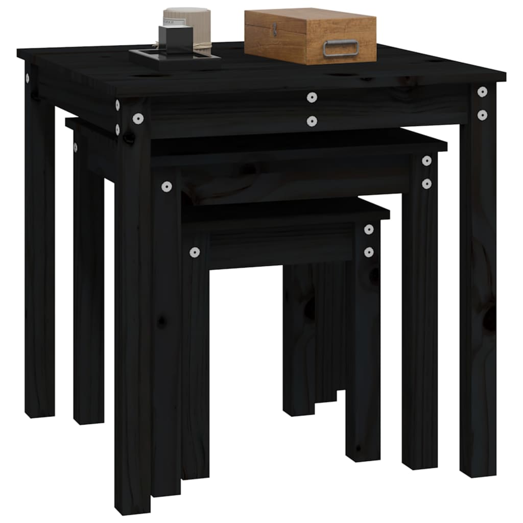 Nesting Tables 3 pcs Black Solid Wood Pine
