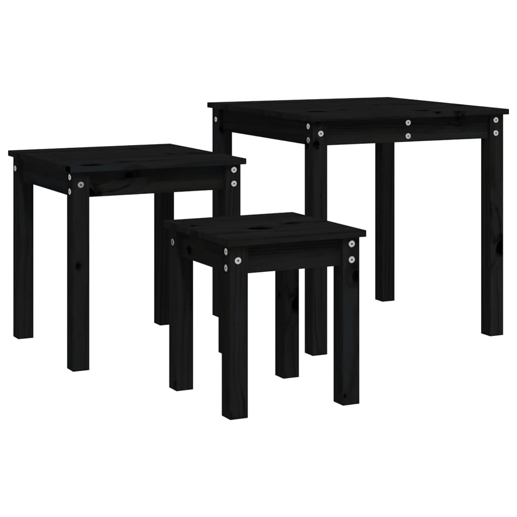 Nesting Tables 3 pcs Black Solid Wood Pine