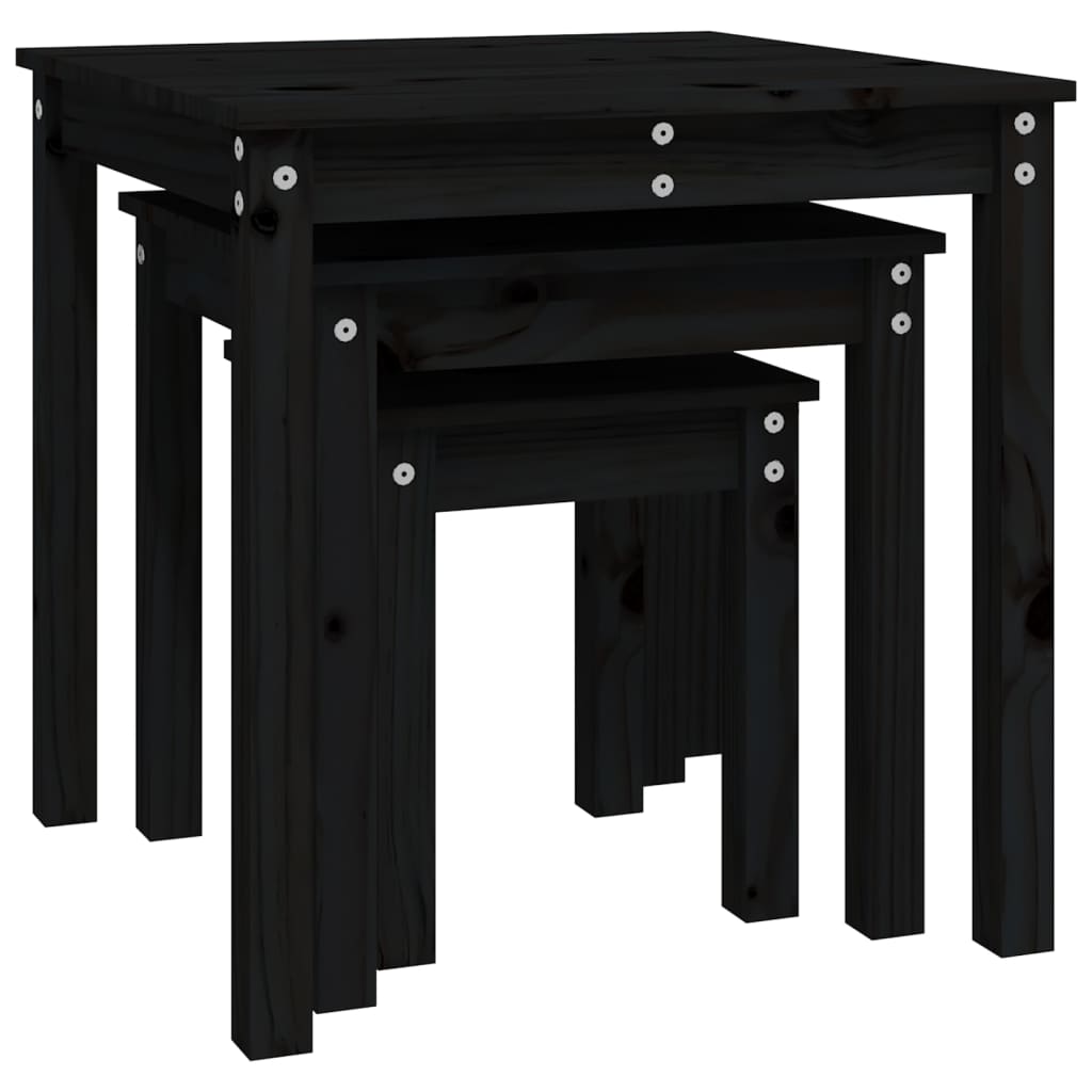Nesting Tables 3 pcs Black Solid Wood Pine