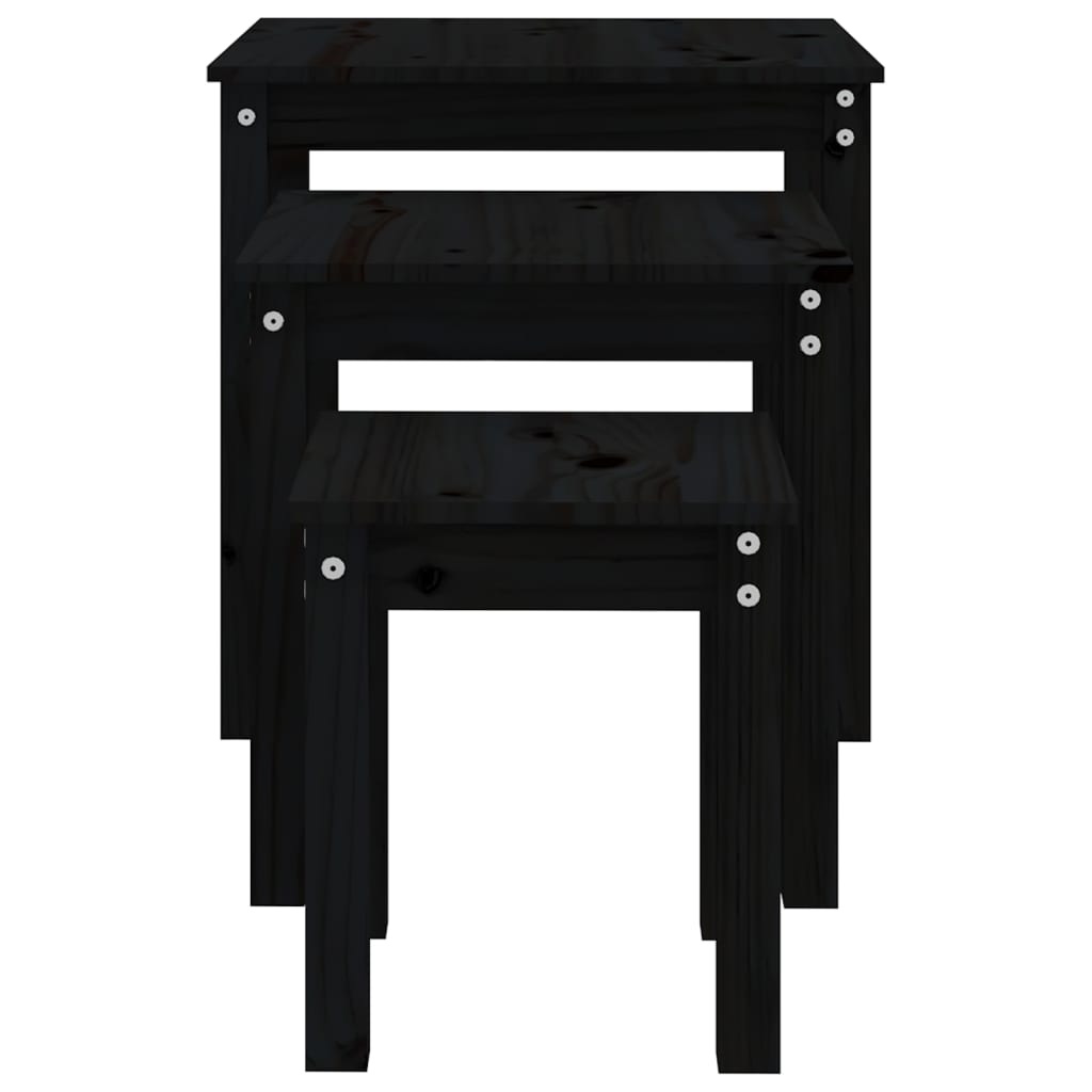 Nesting Tables 3 pcs Black Solid Wood Pine