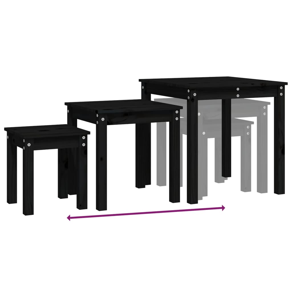 Nesting Tables 3 pcs Black Solid Wood Pine