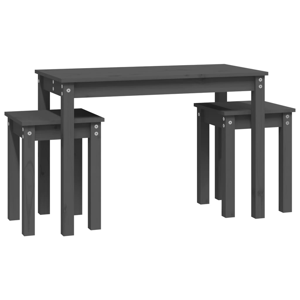 Nesting Tables 3 pcs Grey Solid Wood Pine