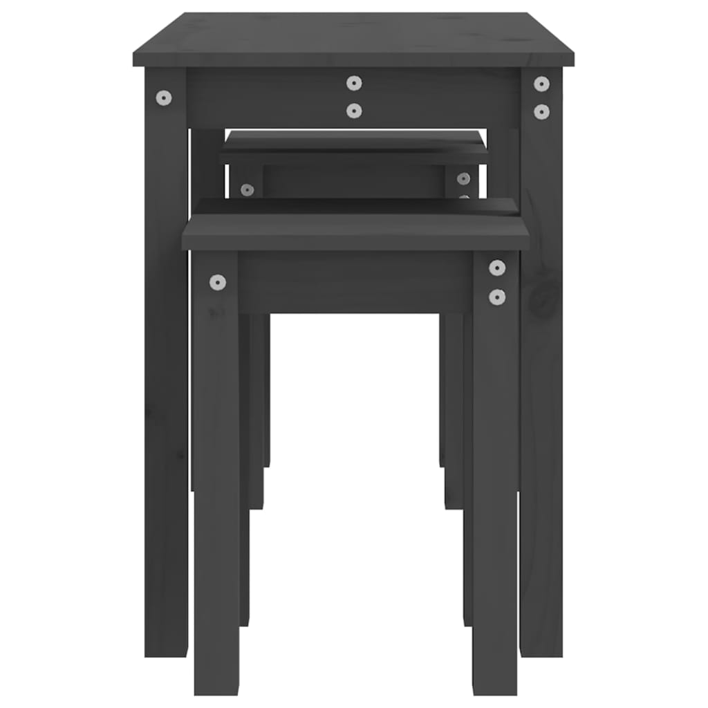 Nesting Tables 3 pcs Grey Solid Wood Pine