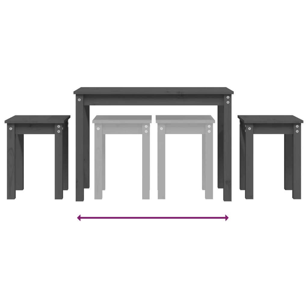 Nesting Tables 3 pcs Grey Solid Wood Pine