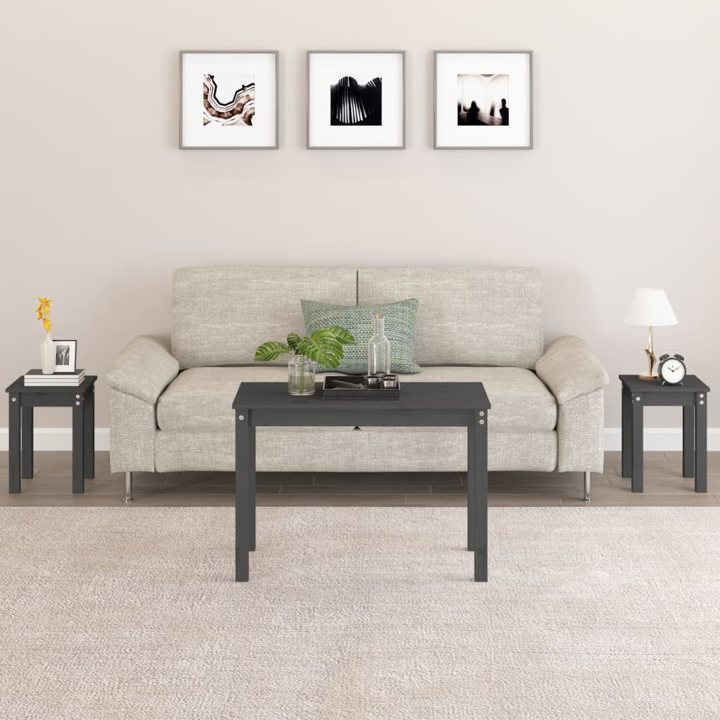 Nesting Tables 3 pcs Grey Solid Wood Pine
