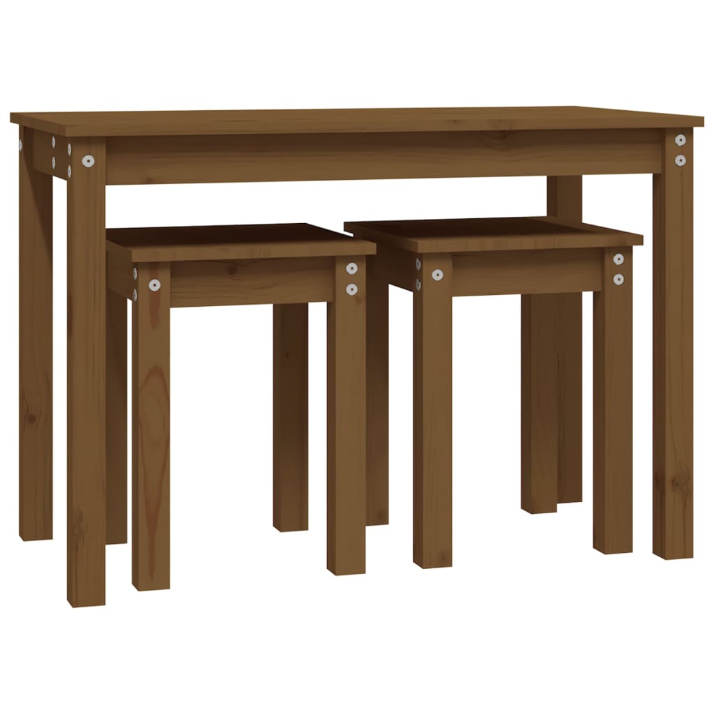 Nesting Tables 3 pcs Honey Brown Solid Wood Pine