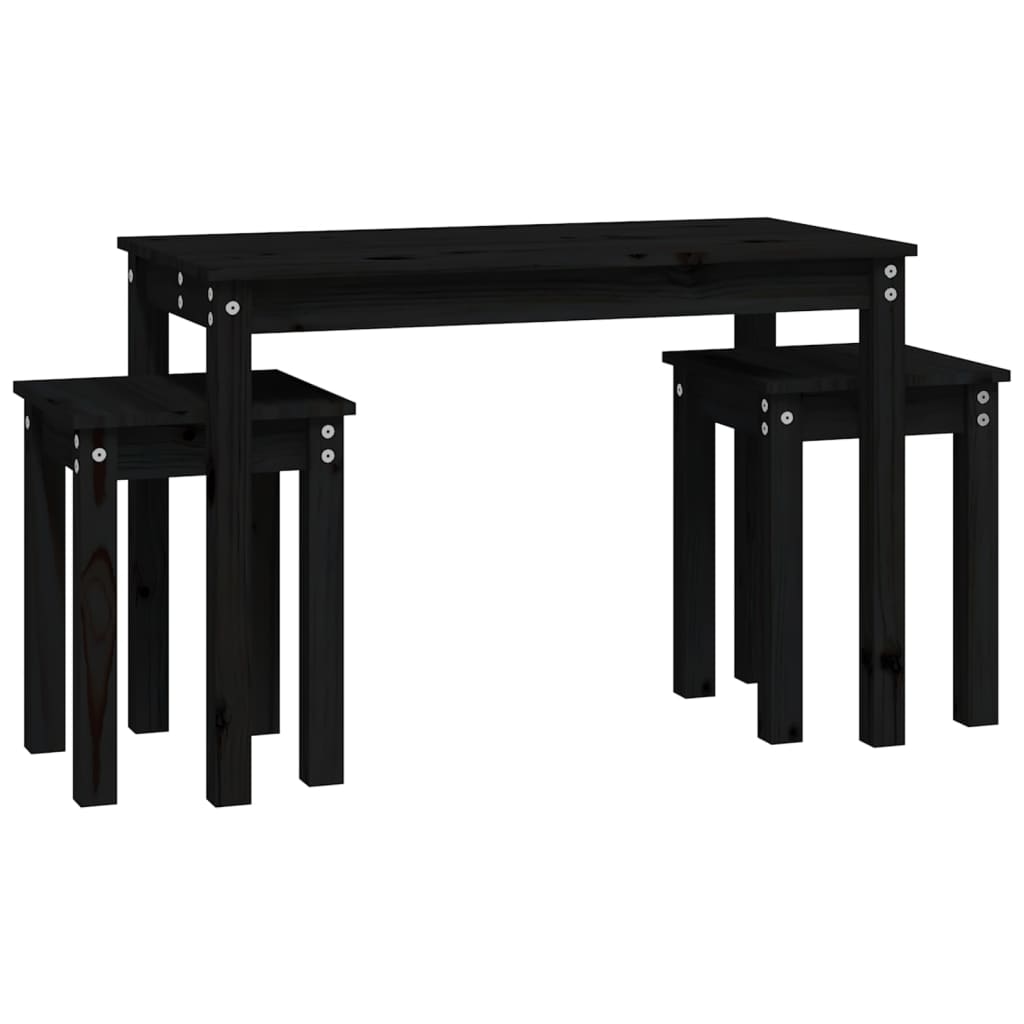 Nesting Tables 3 pcs Black Solid Wood Pine