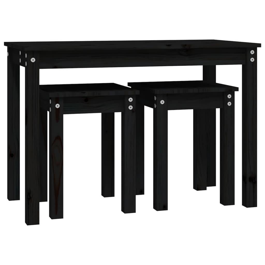 Nesting Tables 3 pcs Black Solid Wood Pine