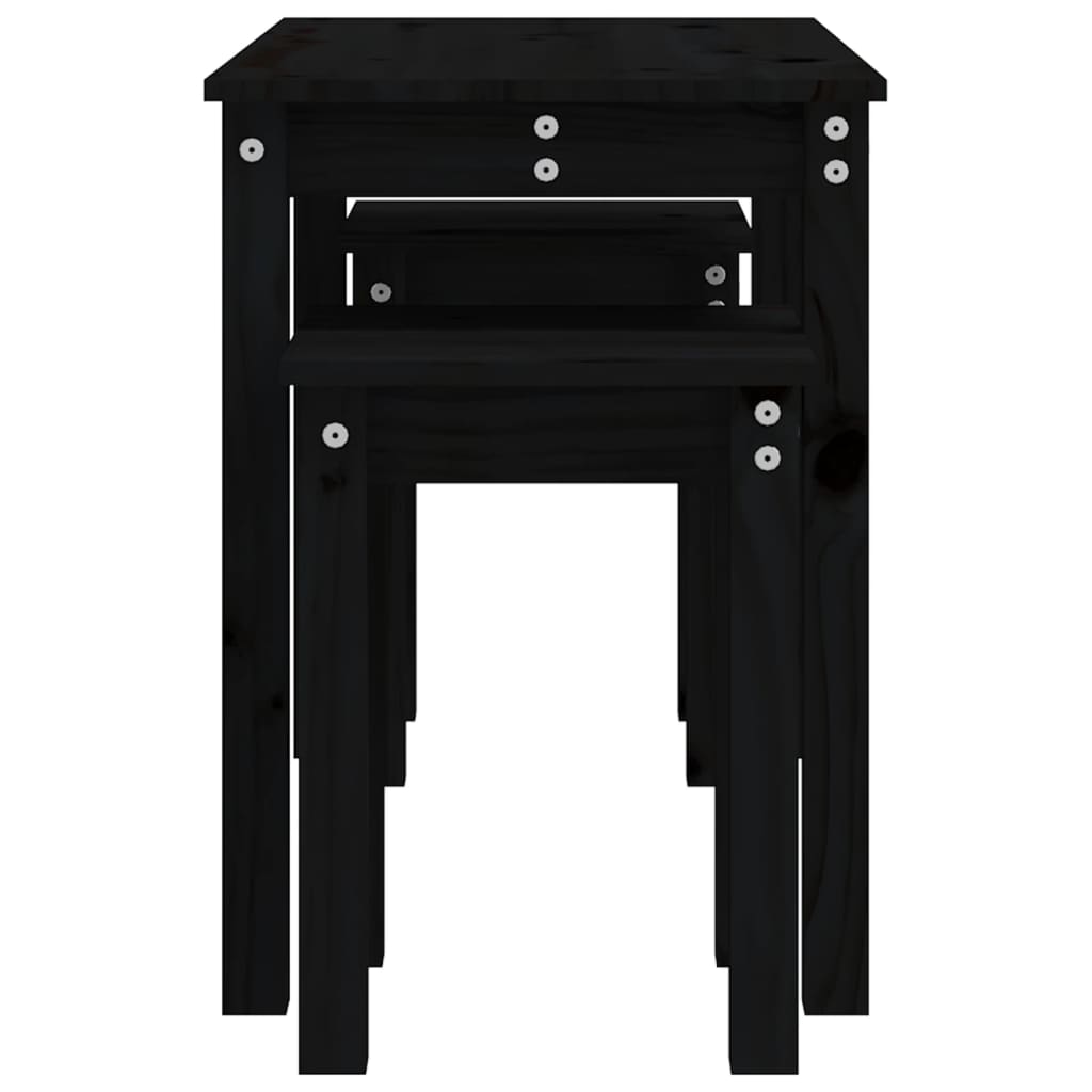 Nesting Tables 3 pcs Black Solid Wood Pine