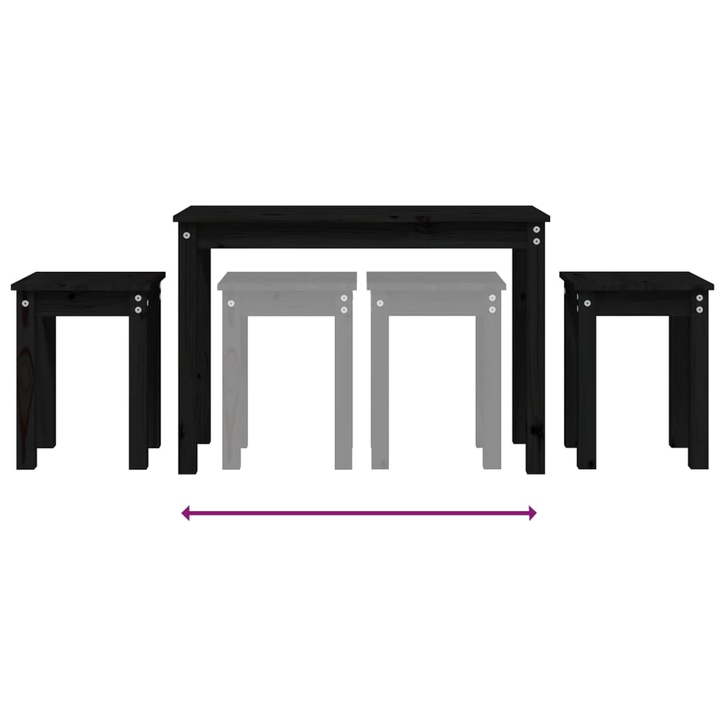 Nesting Tables 3 pcs Black Solid Wood Pine