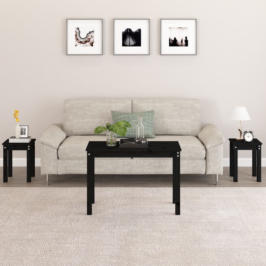 Nesting Tables 3 pcs Black Solid Wood Pine