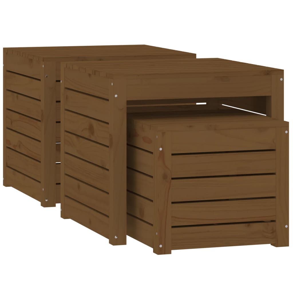 3 Piece Garden Box Set Honey Brown Solid Wood Pine