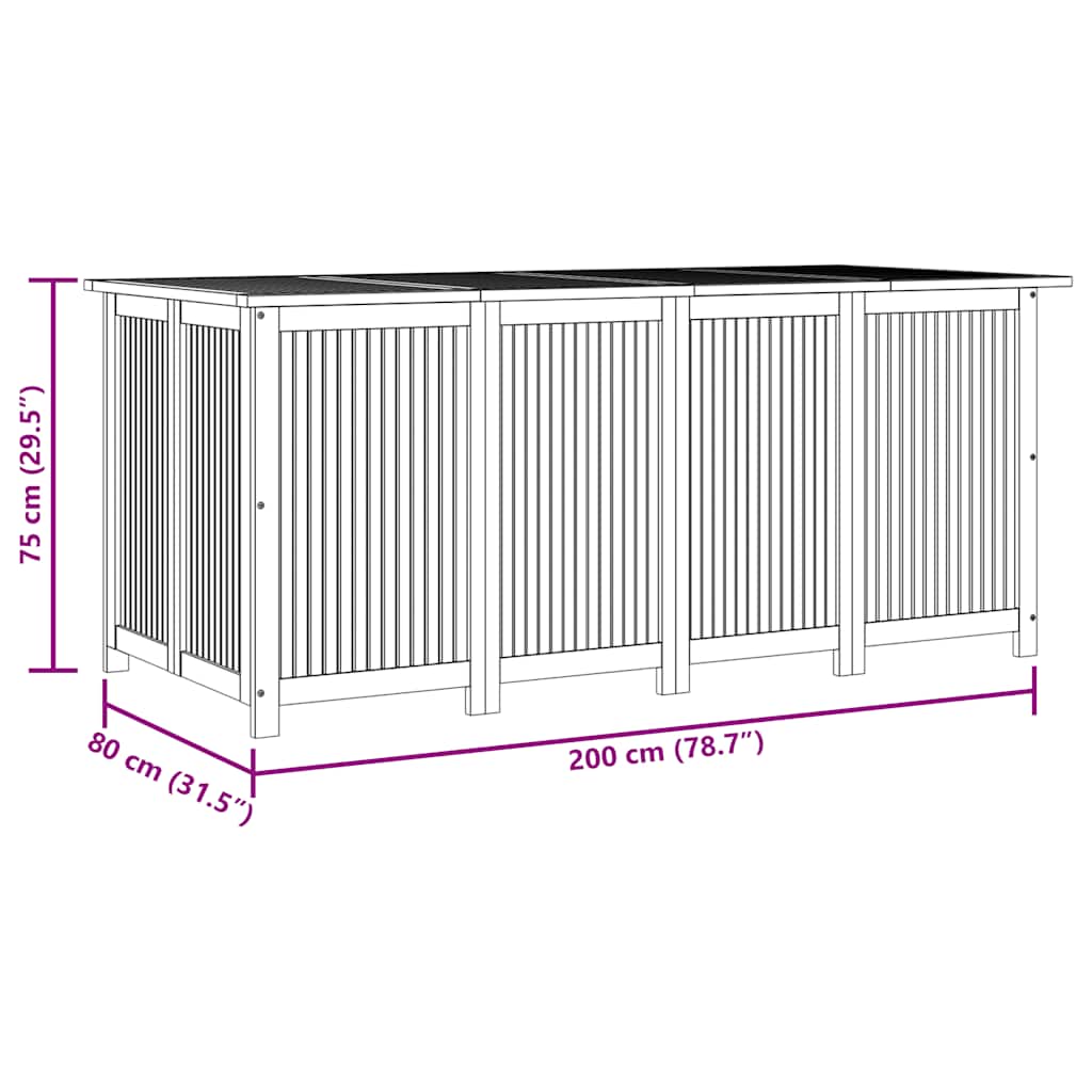 Garden Storage Box 200x80x75 cm Solid Wood Acacia