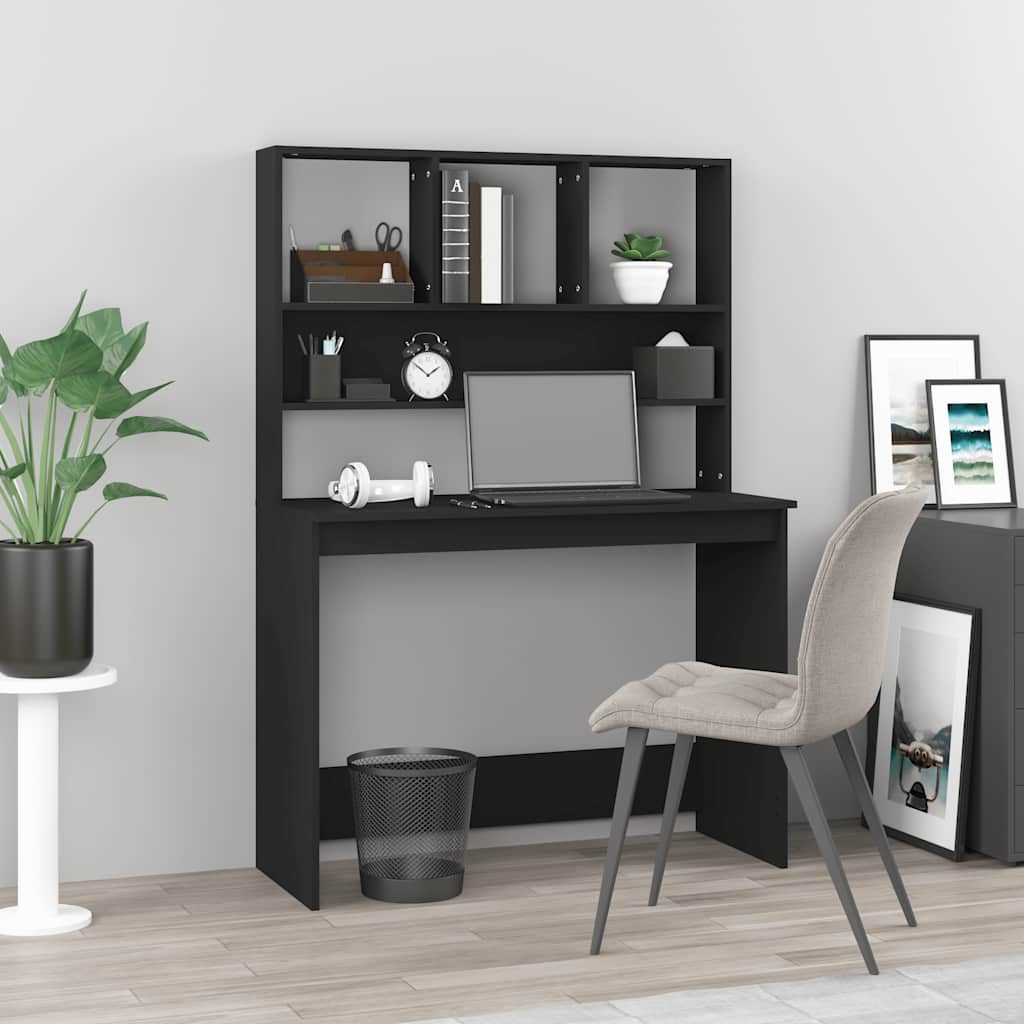 Desk with Shelves Black 102x45x148 cm Engineered Wood